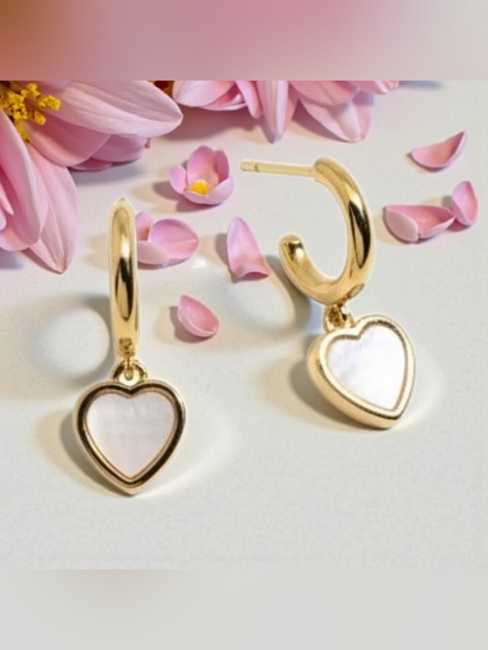Kate Spade Gold Hoop Dangle Earrings with Mother of Pearl Heart Charm